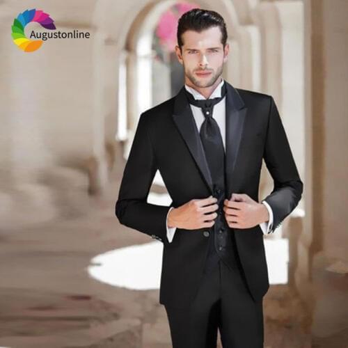 Classic Black Men Suits Wedding Suits for Man Blazer Suit Peaked Lapel 3Piece Jacket Pants Vest Slim Fit Groomsmen Groom Tuxedos