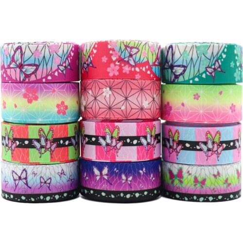 50 Yards 1" 25MM/38MM Japanese Cartoon Printed Grosgrain Ribbons For Hair Bows DIY Handmade Materials Y2020121701