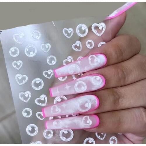 Beautiful Pink & Blue Bubble Cute Image Quality 3D Engraved Nail Stickers Nail Art Decorations Nail Decals Design