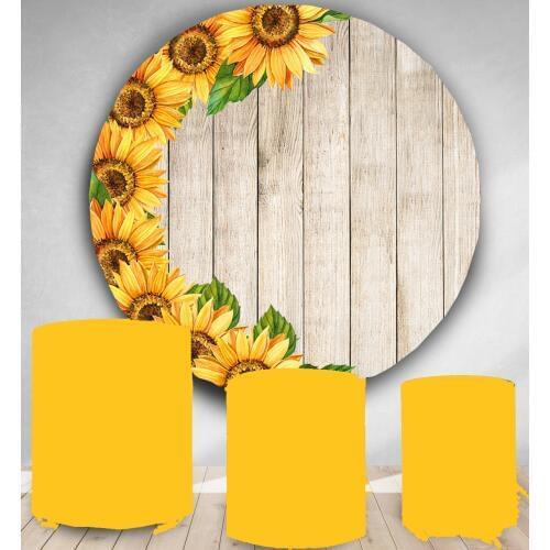 Sunflower Circle photography backdrop kids baby shower birthday party decor round photo background customize banner studio props
