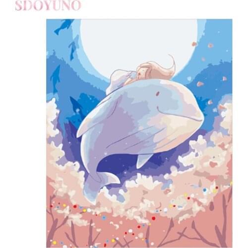 SDOYUNO cartoon whale oil painting by numbers kit for adults HandPainted DIY frame Home Decor Gift Canvas Drawing wall art paint