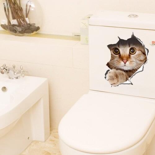 Broken hole cat toilet Wall Stickers For bathroom washing room Decor Decals Self Adhesive decortion toilet decor