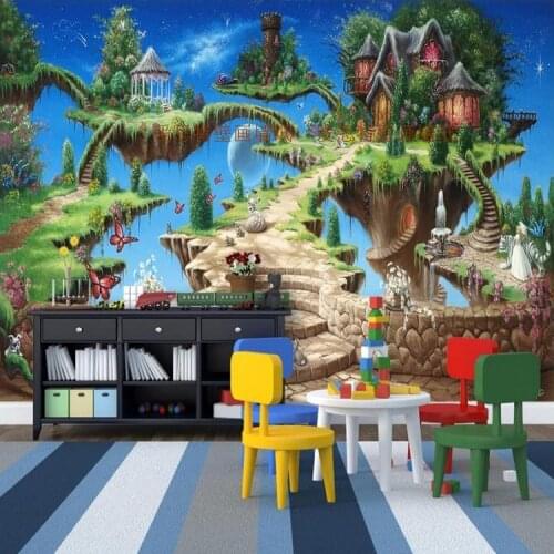 Bacaz Fairy Tale World Cartoon Wallpaper Mural for Kids Baby Child Room 3d Cartoon Mural Wall paper 3d Wall Stickers