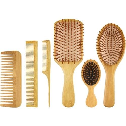 Natural Bamboo Paddle Hair Brush Comb Improve Hair Growth Air Cushion Combs For Scalp Massage Anti-Static No Hair Tangle Comb