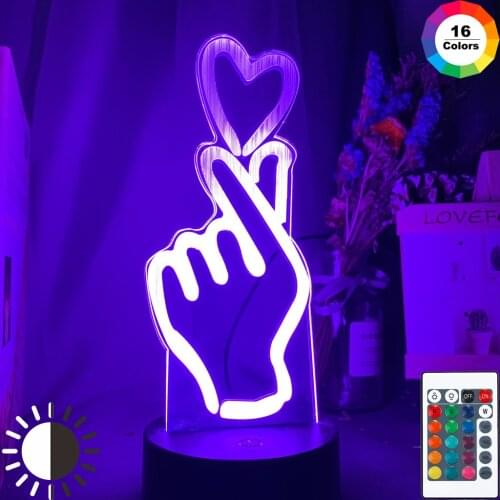 Brangdy Finger Heart Led Night Light Touch Sensor Colorful Kids Nightlight for Bedroom Decoration Usb Battery Powered Desk Lamp