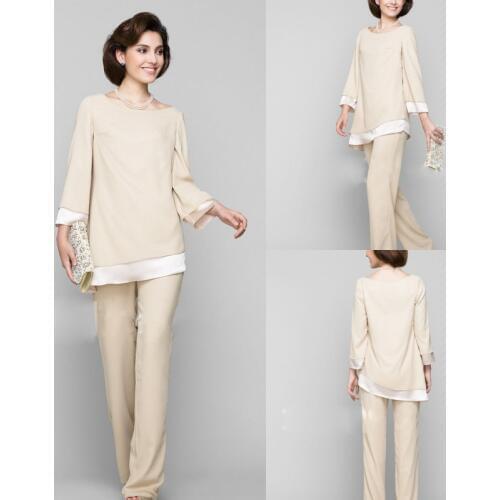 2019 Elegant Mother of the Bride Dresses Jewel Neck Long Sleeves Pants Suits Evening Gowns Custom Knee-Length Prom Dress