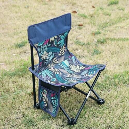 Portable Fishing Chair Recliner Foldable Ultralight Oxford Clothe Printed Ourtdoor Seat with Side Pocket for Camping Picnic BBQ