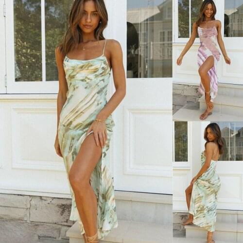 Sexy print long skirt temperament tie dye suspender womens casual dress