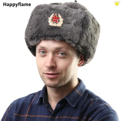 Soviet Badge Plus Thick Velvet Lei Feng Hat Windproof Men and Women Ear Flap Caps Winter Warm Military Hat Cold Anti Snow Hats