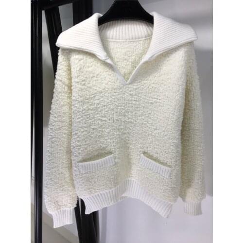 Ladies 2021 Fashion New Long Sleeve Sexy Casual Pure Color Furry Loose Sweater 1118