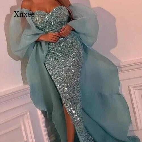 Off Shoulder Long Dress Women Elegant Evening Sequins Sleeveless Maxi Robe Mermaid Party Floor Length Side Split Long Dresses