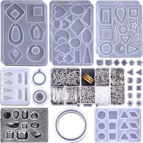 1 Set Crystal Epoxy Resin Mold Kit Earring Pendants Silicone Mould with Earring Hooks Jump Rings DIY Crafts Jewelry Making