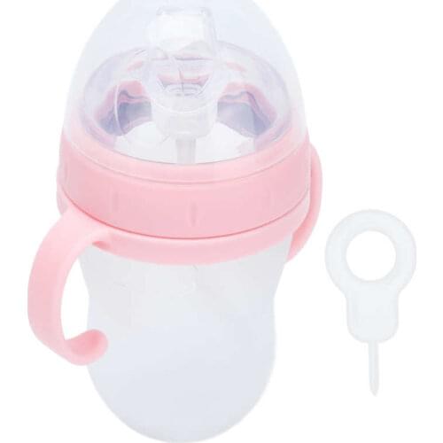 240ml Baby Cute Feeding Glass Bottle Safe Silicone Milk Bottle With Handle Soft Mouth Newborn Drink Training Feeding Bottle