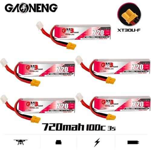 5Pcs/Set GAONENG GNB HV Lipo Battery 3S 11.4V 720mAh 100C/200C With XT30U-F Plug for RC Tinywhoop FPV Frame Kit Racing Drone