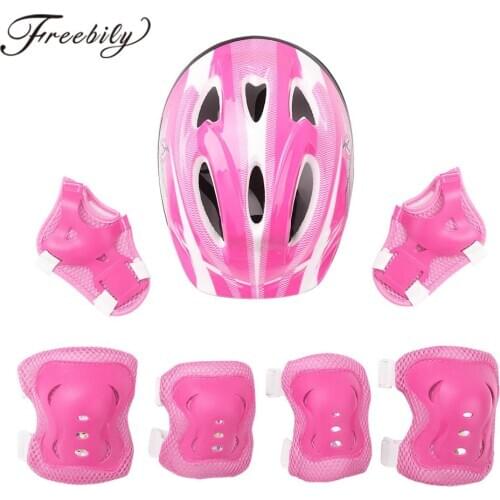 7Pcs Protective Gear Outfit Kids Bicycle Helmet with Knee Wrist Guard Elbow Pad Set for Skateboard Roller Skating Cycling Riding