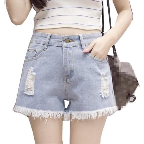 B2916 2020 new summer women fashion wide legs high waist Korean version slim students' holes hot denim shorts cheap wholesale