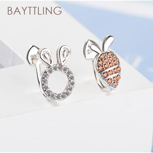 BAYTTLING 925 Sterling Silver 11MM Fine Zircon Carrot Rabbit Ear Clip Earrings For Woman Fashion Wedding Party Gift Jewelry