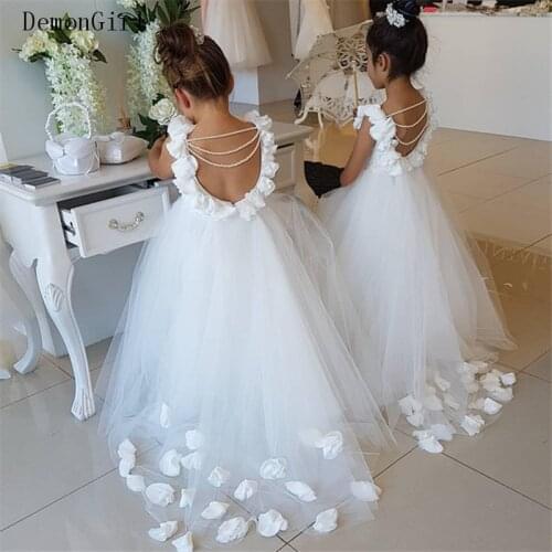 Princess White First Communion Dress Lace Puffy Tulle Infant Girls Pageant Gown Flower Girl Dresses for Weddings and Party