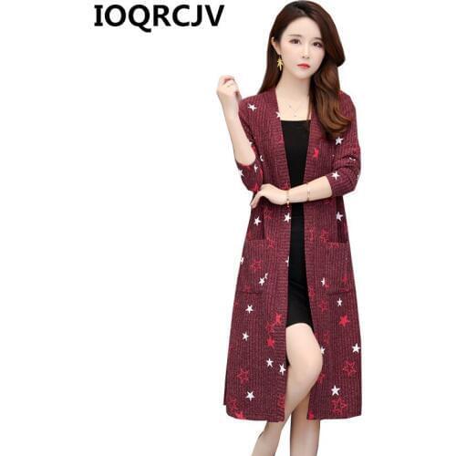 Large Size Long Cardigan Female 2019 Autumn Winter Women Long Sleeve Casual Print Knitted Cardigans Sweater Jacket XL-5XL R648