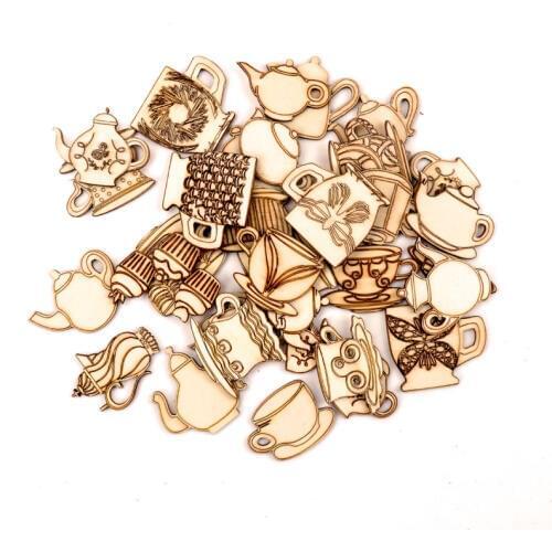 Wooden European Style Palace Cup kettle Pattern Handmade Crafts Accessory Home Decoration Scrapbookings DIY 30-45mm 10Pcs