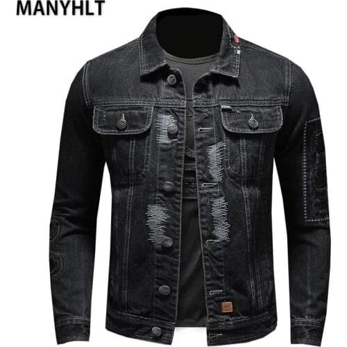 MANYHLT Cotton Lapel Denim Jacket Men Casual Solid Color Streetwear High Quality Jeans Jacket Men Autumn Slim Fit Mens Jackets