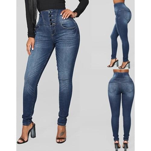 Women Jeans mom Jeans High Waist Jeans Woman High Elastic Stretch Jeans female washed denim skinny pencil pants