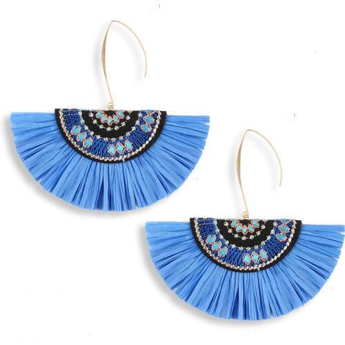 HOCOLE Ethnic Tassel Earrings Statement Vintage Lafite Raffia Drop Dangle Earring For Women Fashion Bohemian Jewelry Female Gift