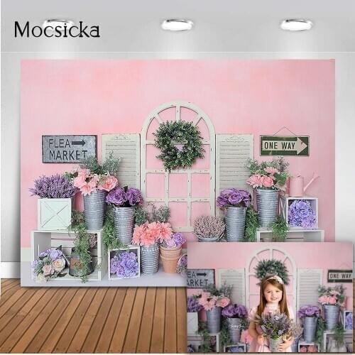 FLEA Market Newborn Kids Floral Portrait Backdrop Children Baby Pink Rose Flowers Photo Background Birthday Cake Smash Props