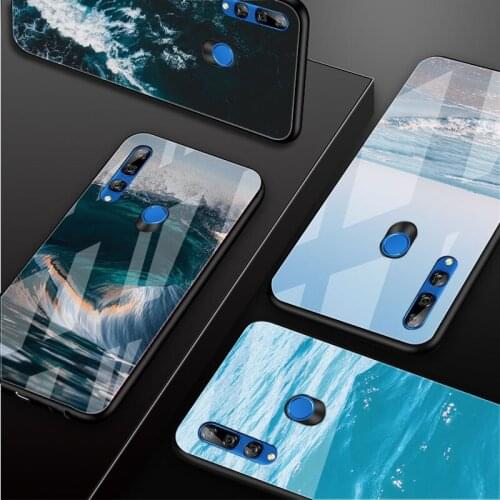 Blue Sea Wave Tempered Glass Phone Case For Huawei honor 8X 9 10i 20i 20Lite 20Pro 30 Pro Cover Shell