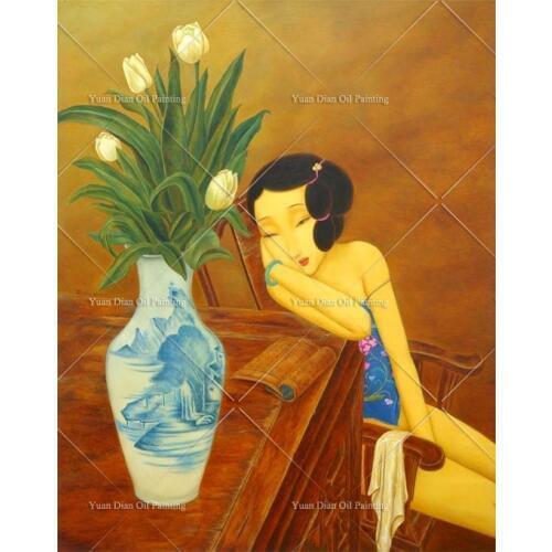 Chinese Sexy Lady Old Girl Handmade Abstract Adorable Purple Watercolor Art Oil Painting Canvas Paintings For Living Room Decor