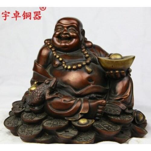 China Good luck Buddha Red Bronze Golden toad YuanBao Maitreya Buddha Statue