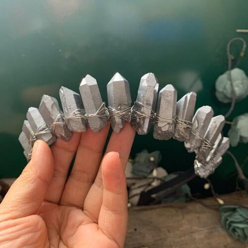 Natural raw crystal crown Wicca accessories jewelry hair accessories gray crystal party scene shooting headband gift
