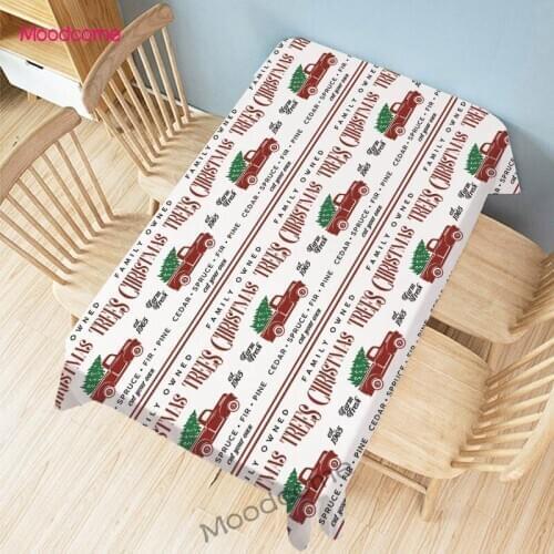 Red Christmas Car truck Print Xmas Cotton Linen Hom Decorative Dinning Tablecloth Desk Cover Waterproof Linen Table Cloth