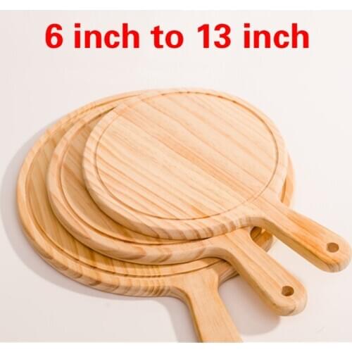 6 to 13inch Wooden Round Pizza board with Hand Pizza Baking Tray Stone Cutting Board Platter Pizza Stone Cake Bakeware