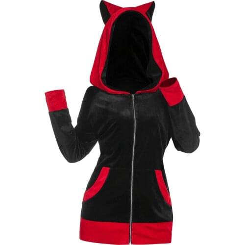 Fashion Cosplay Cat Ear Faux Furs Insert Zip Up Hoodie For Women Men Patchwork Warm Winter Jackets Plus Size Pockets Sudaderas