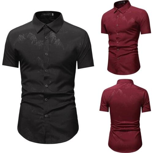 2021 Summer Men Printed Korean Style Loose Free Ironing Shirt Short Sleeves Casual Men Clothing