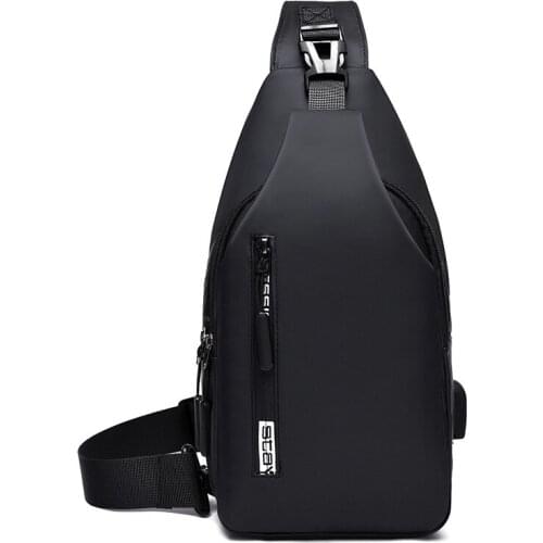 Mens Waterproof Cloth USB charging Anti-theft Shoulder Sling Bag Multifunction Short Travel Messenger Chest Pack for Male