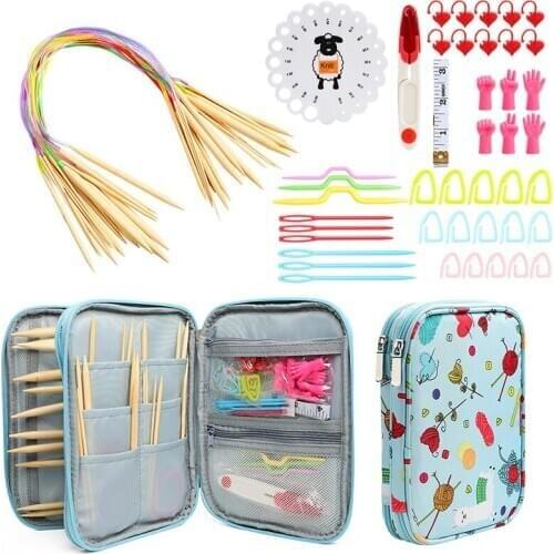Knitting Needle Set 62Pcs Round Bamboo Knitting Needle Sewing Accessory Set Diy Wool Craft Knitting Tool Set