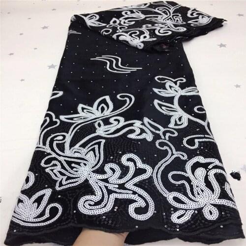 Black fashion african lace sequin fabric embroidered with sequins french hollow out design 5 yards/piece nigerian velvet fabrics