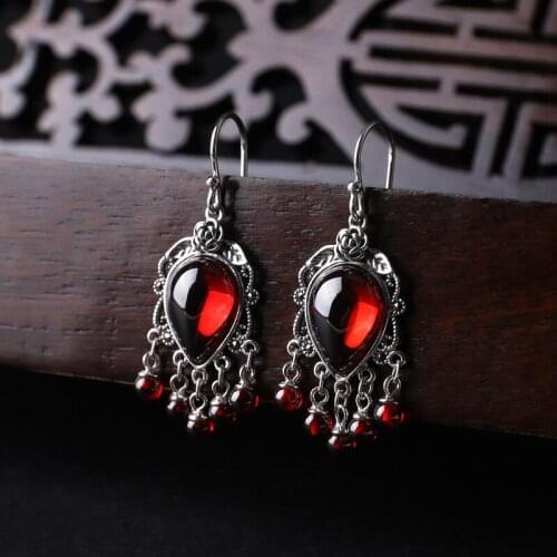 BOCAI New 2021 Trend Real S925 Silver Womens Earrings Inlaid with Marquette Palace Style Garnet Tassel Earrings for Woman