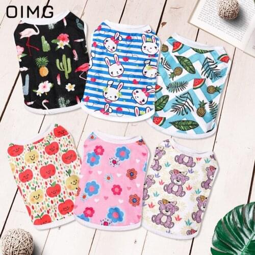 OIMG Small Dog Clothes Summer Floral Printed Dog Shirts Puppy Sleeveless Clothes Cartoon T-shirts For Dogs Cats Vest Shirts
