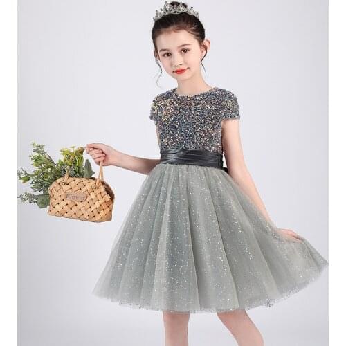 Kids Graduation Prom Dresses Girls Elegant Sequins Ball Gowns Teenagers Evening Formal Dress Girl Piano Performance Clothes