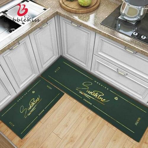 Bubble Kiss 2020 Nordic Style Non-Slip Kitchen Mat Bedside Carpet Oil-Proof Kitchen Carpet Green Light Luxury Letter Pattern Rug