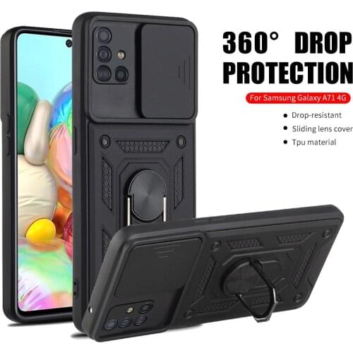 Shockproof Stand Ring Case For Sasung Galaxy A71 4G Or 5G Push Pull Camera Protection Phone Back Cover For Sansung A 71 71A 6.7"