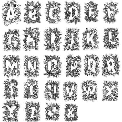 Flower Surrounding Alphabets Letters Symbols Transparent Clear Stamps for DIY Scrapbooking Paper Cards Making Crafts 3*4inch