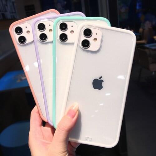 Transparent Original color border soft hard phone Case For iPhone 11 Pro Max 12 X XS MAX XR 7 8 PLUS SE 2020 protector Cover