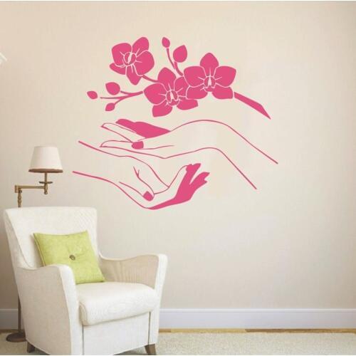 Removable Sakura Vinyl Sticker Flower Orchidea Beautiful Blossom Branch Beauty Salon Hands Wall Stickers Barthroom Decal NY-348
