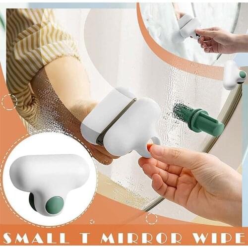 Bathroom Suction Wall Mirror Brush Mini Silicone Glass Squeegee and Scrubber Scraper Brush with Suction Cup Hook Cleaning Tools