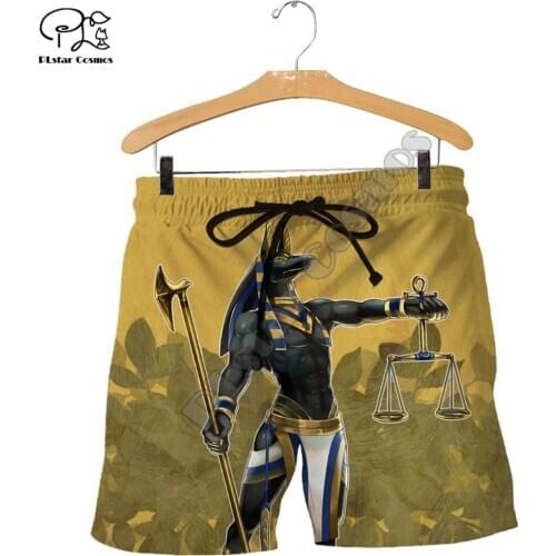 PLstar Cosmos Newest Retro Mysterious Horus Ancient God Eye of Egypt Pharaoh Anubis 3Dprint Summer Casual Beach Shorts pants N-5