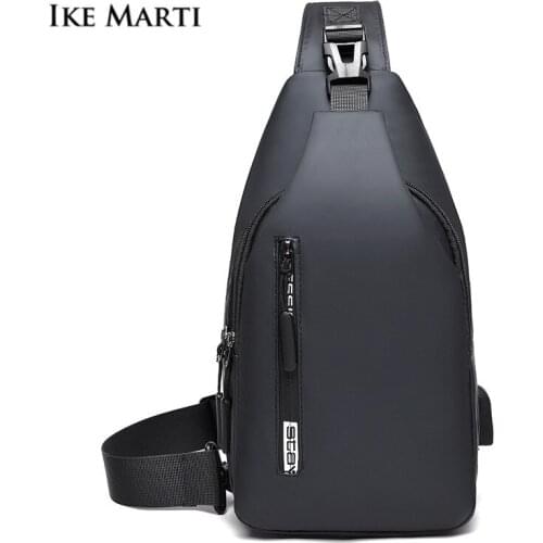 IKE MARTI Shoulder Bag Men Solid Color Usb Charging Phone Chest Bags Male Sports Leisure Outdoor Travel Crossbody Bag For Men